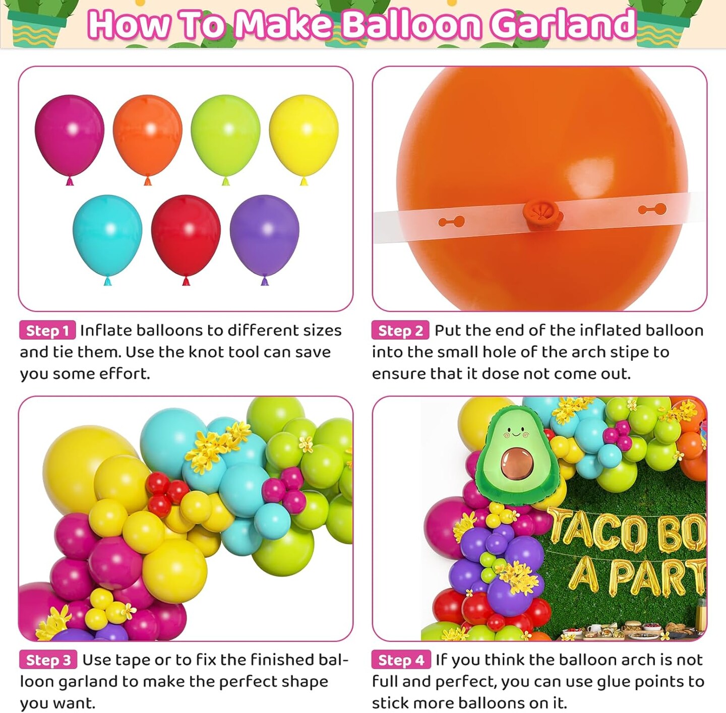 169Pcs Mexican Fiesta Party Decorations, Fiesta Balloon Garland Arch Kit Cactus Chili Avocado Mexican Themed Balloons for Cinco De Mayo Carnival Birthday Party Taco Bout Decoration