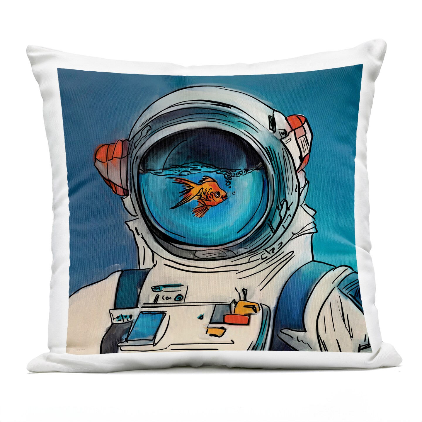 Stupell Industries Goldfish Astronaut Suit Outdoor Printed Pillow design by Kamdon Kreations, 18 x 7 x 18
