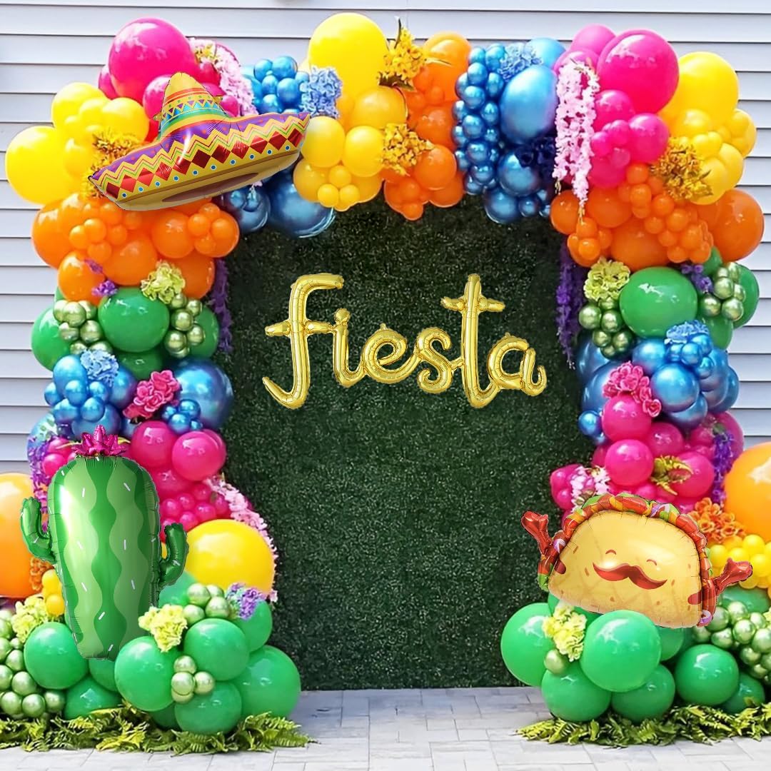 Cinco de Mayo Fiesta Balloon Arch Kit, 171Pcs Rainbow Colors Balloon Garland for Mexican Fiesta Party Decorations Hawaii Tropical Luau Birthday Party Backdrop Inflatable Cactus Taco Carnival Balloons