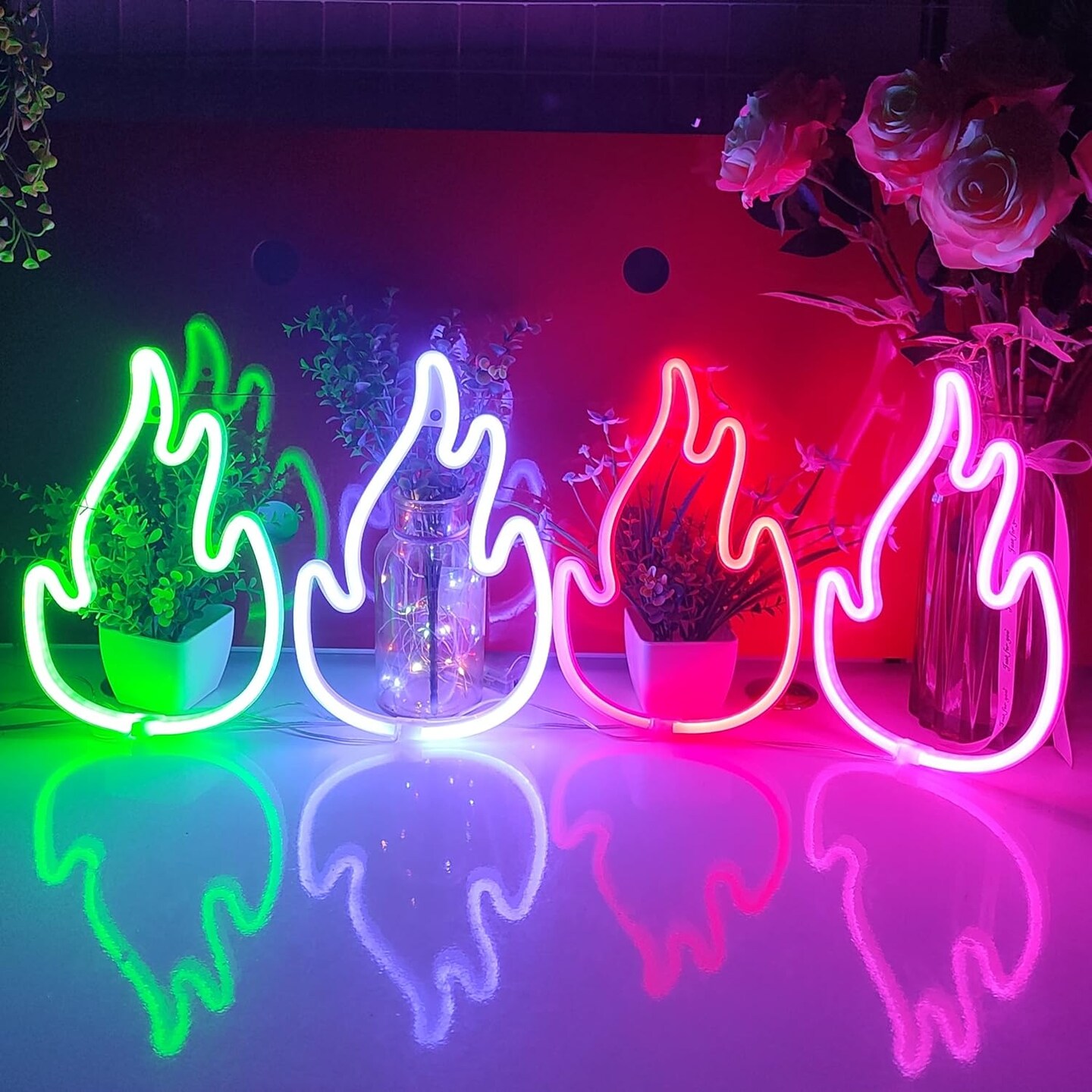 Summer Flame Neon Sign, USB or 3-AA Battery Powered Neon Light, LED Table Decoration, Bedroom Wall Decoration, Birthday Gift, Wedding Supplies Business Gift