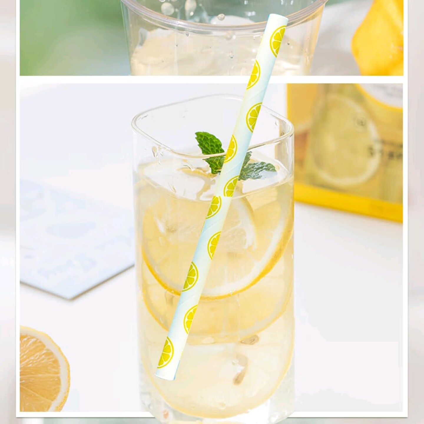 25 Pcs Biodegradable Yellow Paper Straws Lemon Baby Shower Party Straws Lemon Disposable Paper Straws for Drinking