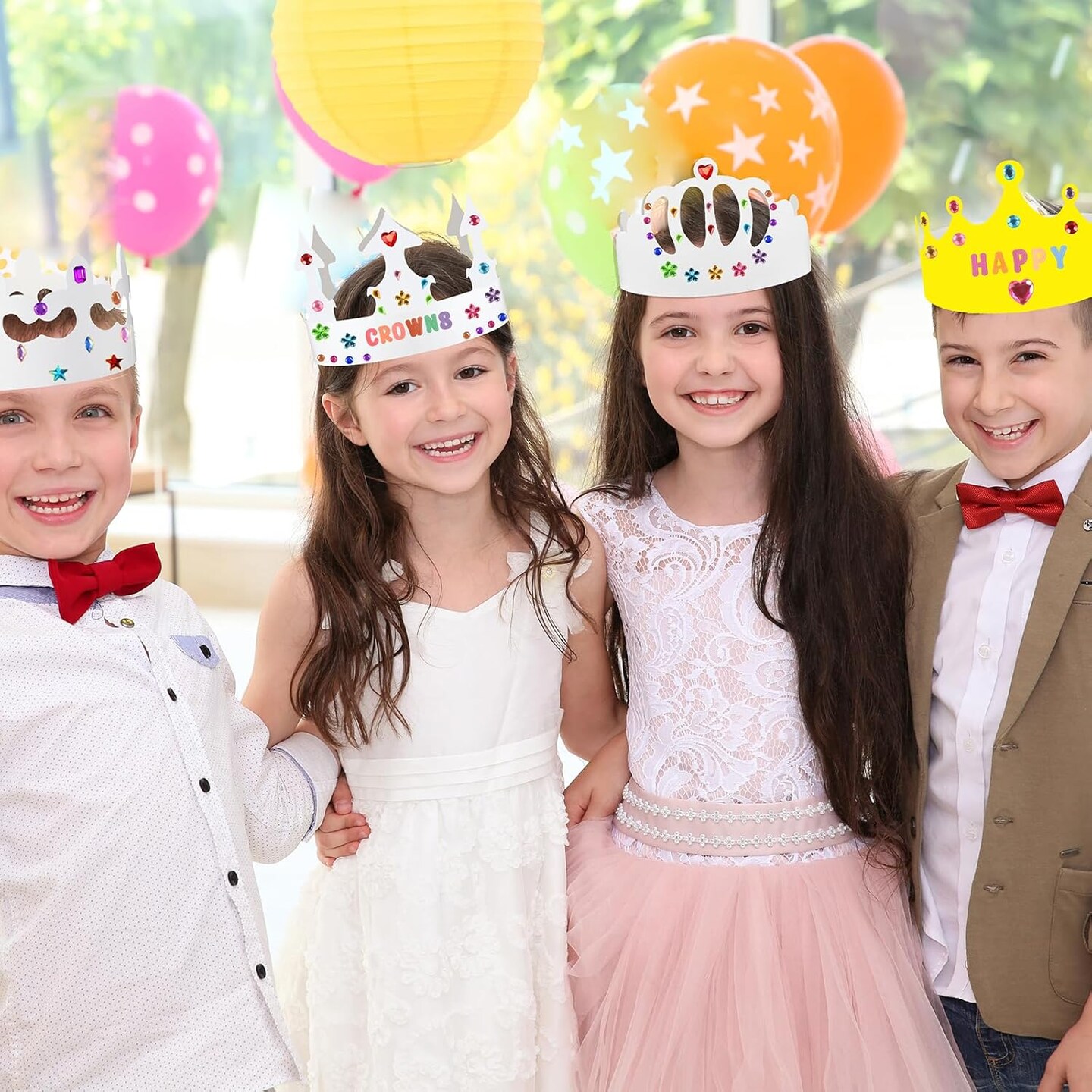 35 Pcs White Paper Crowns Set Princess Fairy Wands Kit DIY Birthday Party Crowns for Kids