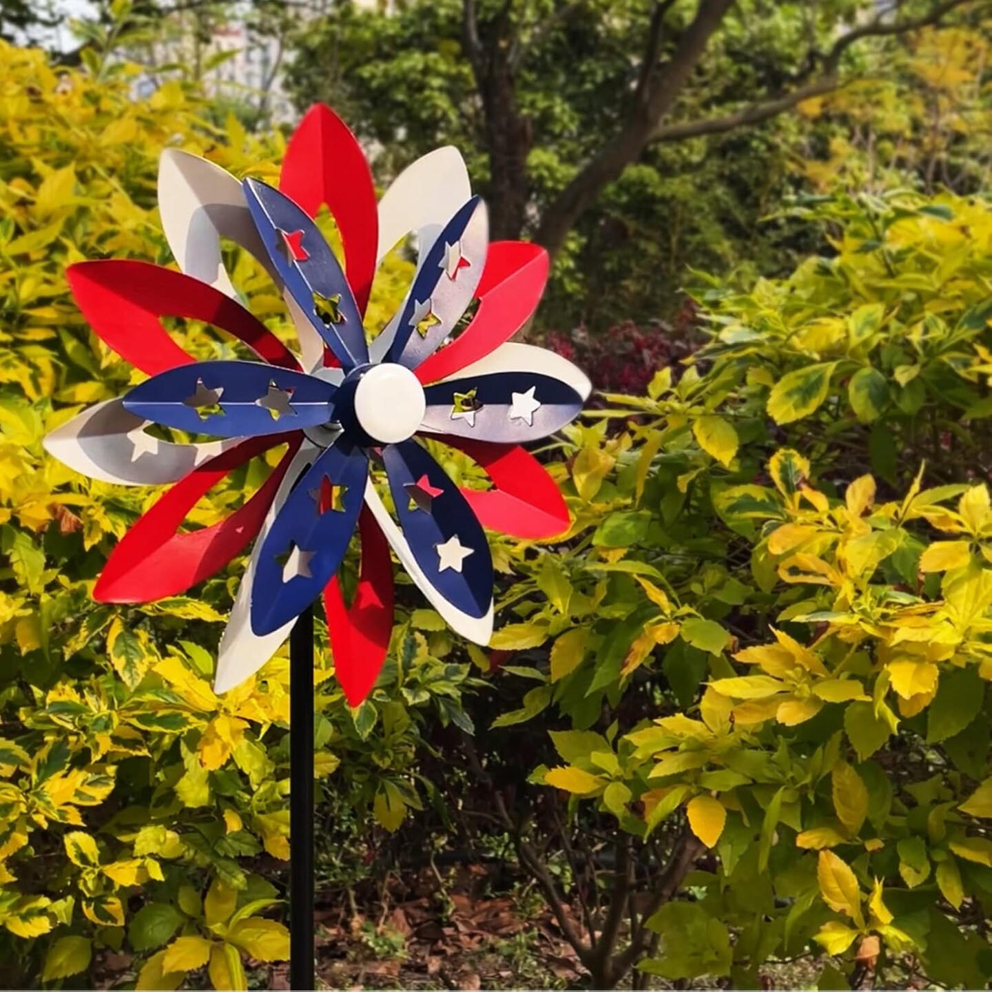 Wind spinners outdoor metal with patriotic, magical garden windmill decor kinetic sculptures for yard garden lawn, American flag pinwheel decorations