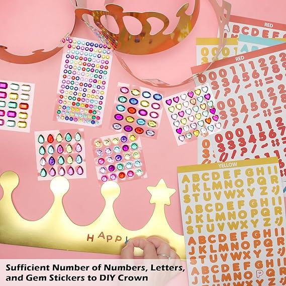 33 Pieces Paper Crowns Set Paper Prince Princess Crown Hats DIY Party Crowns Make Your Crowns With Gem Number Letter Stickers