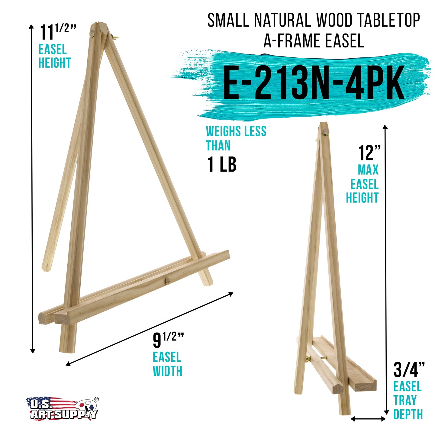 12&#x22; High Natural Wood Display Stand A-Frame Artist Easel, 4 Pack - Adjustable Wooden Tripod Tabletop Holder Stand for Canvas, Painting Party, Signs