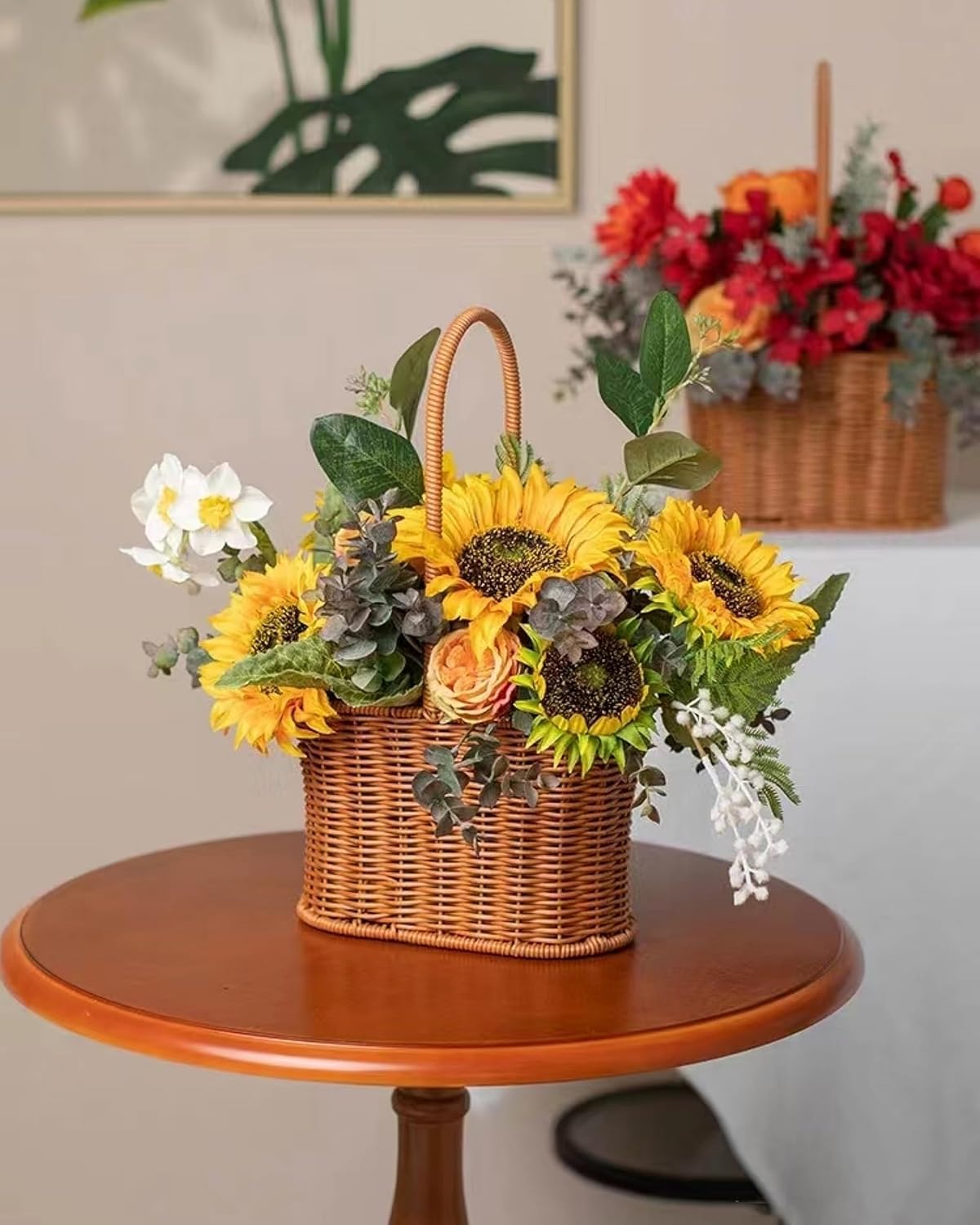 Summer Floral Arrangement - 12PCS Artificial Sunflowers with Long Stems (5.5"), Silk Yellow Flowers for Wedding, Garden, and Outdoor Party Decoration