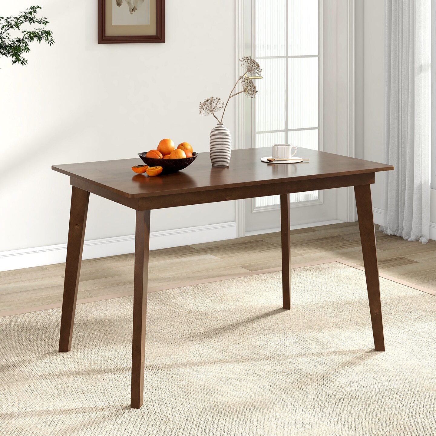 Brown Rubber Wood Dining Table with MDF Top, Sturdy, Spacious and Versatile