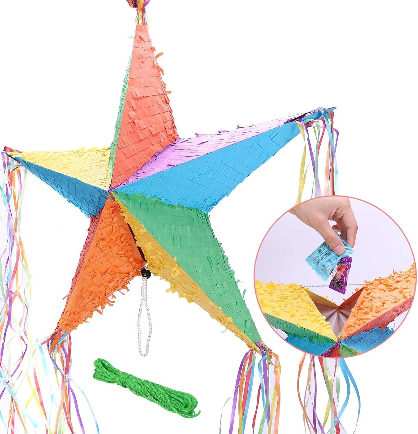Rainbow Star Pi&#xF1;ata Foldable Pinata Festive Star Pinatas for Cinco De Mayo, Mexican Taco Party, Fiestas Party, Kids Adults Birthday Party, Anniversary, Baby Shower Decorations