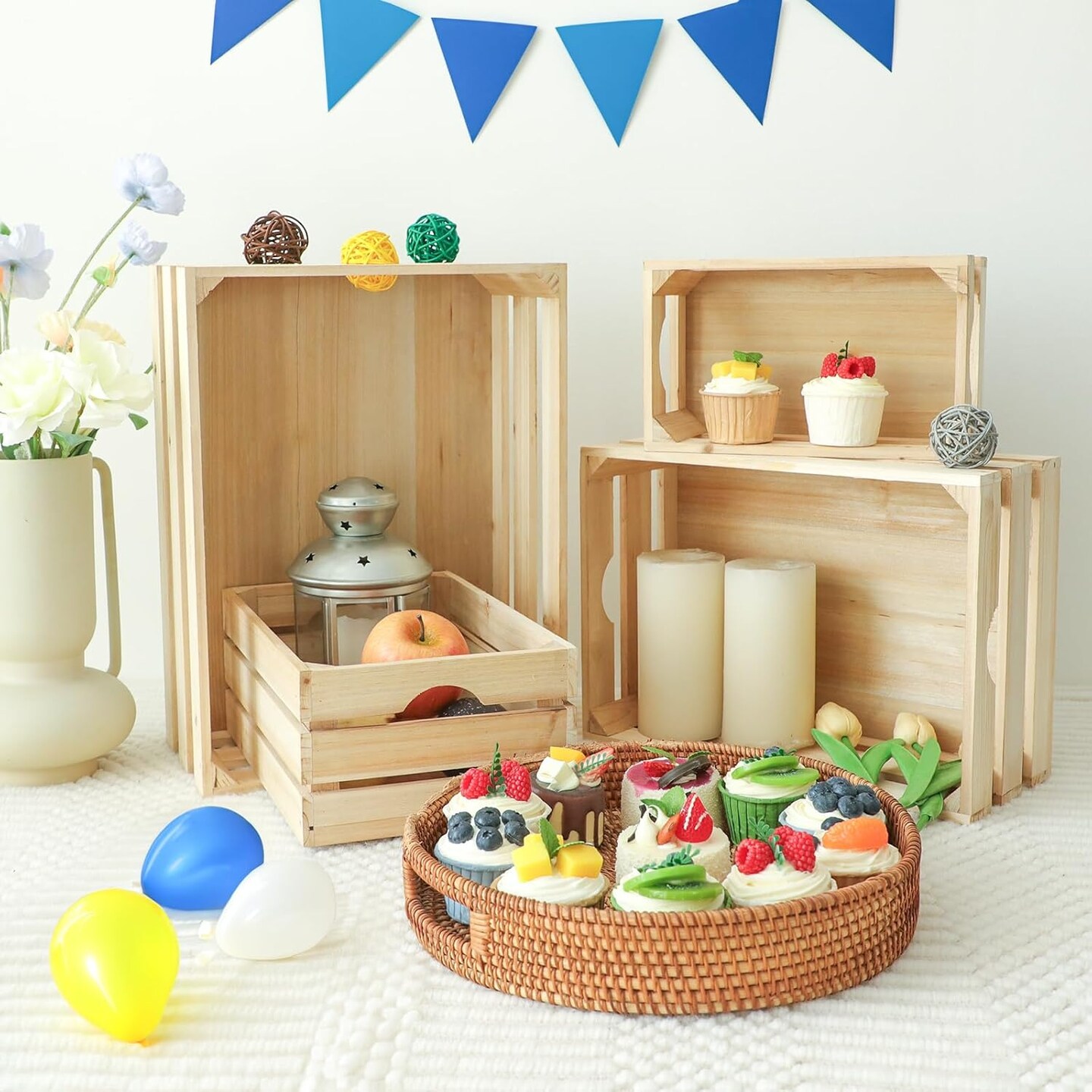 Large Wooden Crates Unfinished Set of 4 Storage Crates