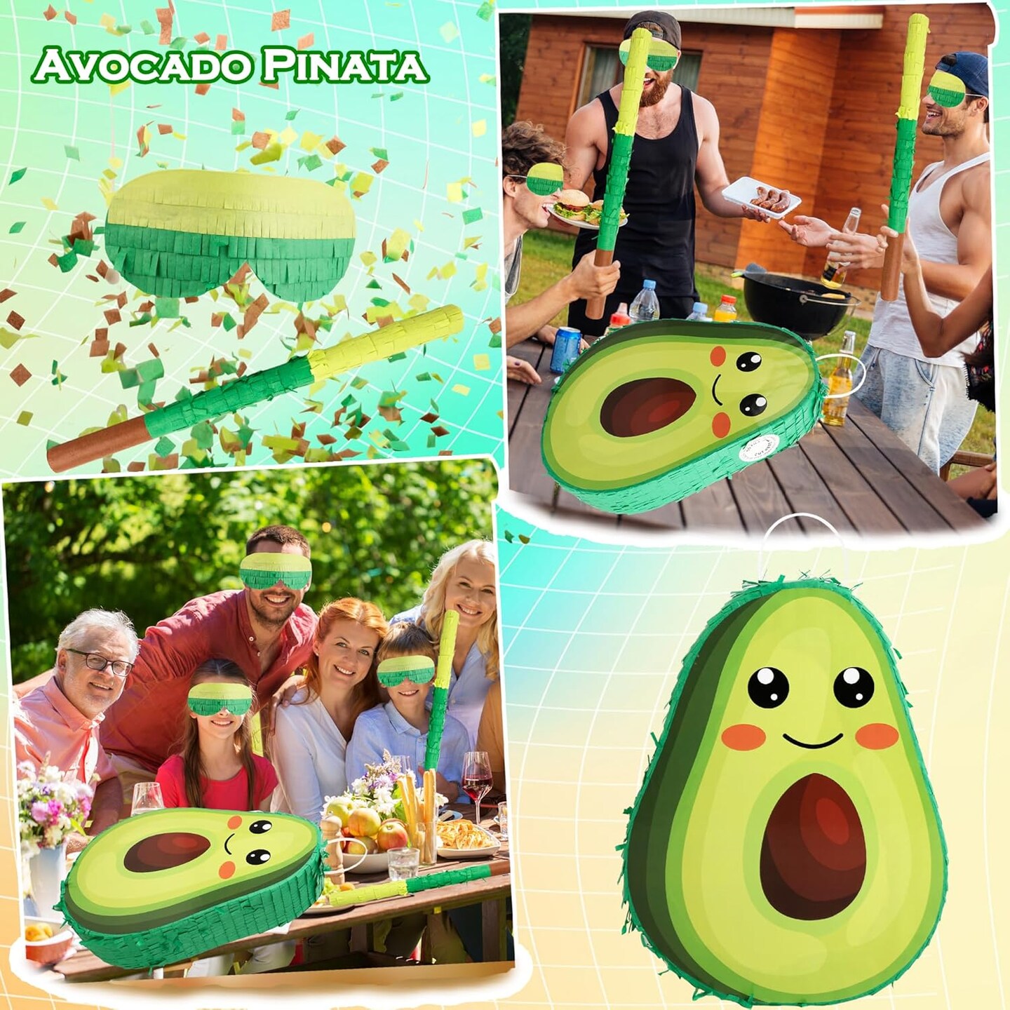 Novelty Fruit Avocado Pinata with Blindfold Bat Confetti for Baby Shower Fiesta Taco Tuesday Party Mexican Themed Party Decorations