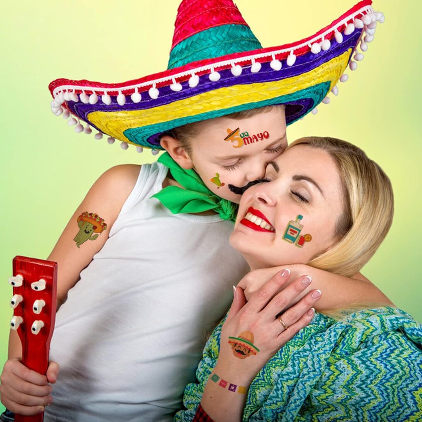 60 Pieces Cinco De Mayo Mexican Fiesta Tattoos for Kids, Fiesta Party Decorations, Taco Pinata Bachelorette Temporary Tattoo Stickers for Party Supplies Favors
