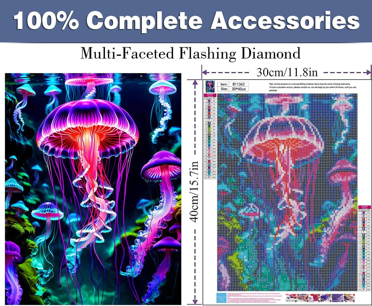 Diamond Painting Kits for Adults Glowing Jellyfish DIY 5D Diamond Art Kits Beginners Full Drill gem Art Crystal Craft Kits for Home Wall Art Bedroom Decor Gifts 12x16 inch