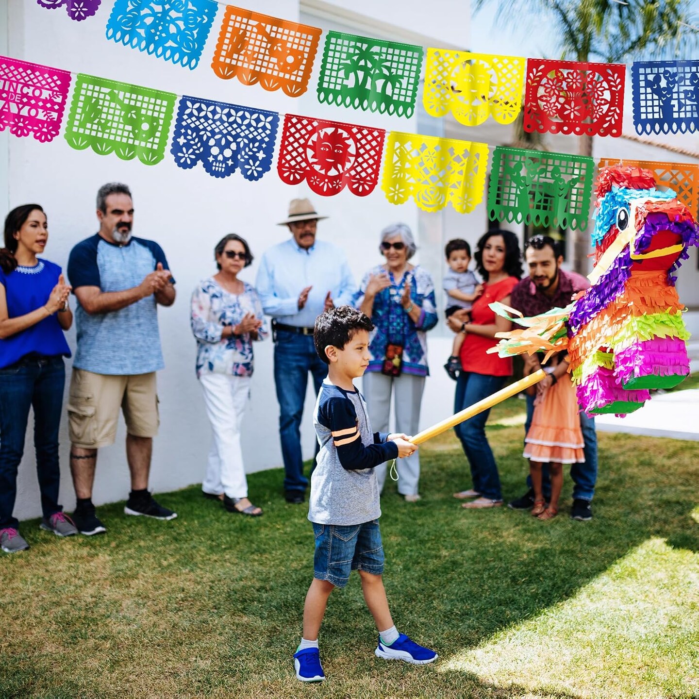 36 FT Cinco De Mayo Decorations, 2 Pack Mexican Party Banner, Plastic Fiesta Banner Colorful Papel Picado Hanging Banner String Flags Mexican Theme Party Dia De Los Muertos Day of the Dead Decor