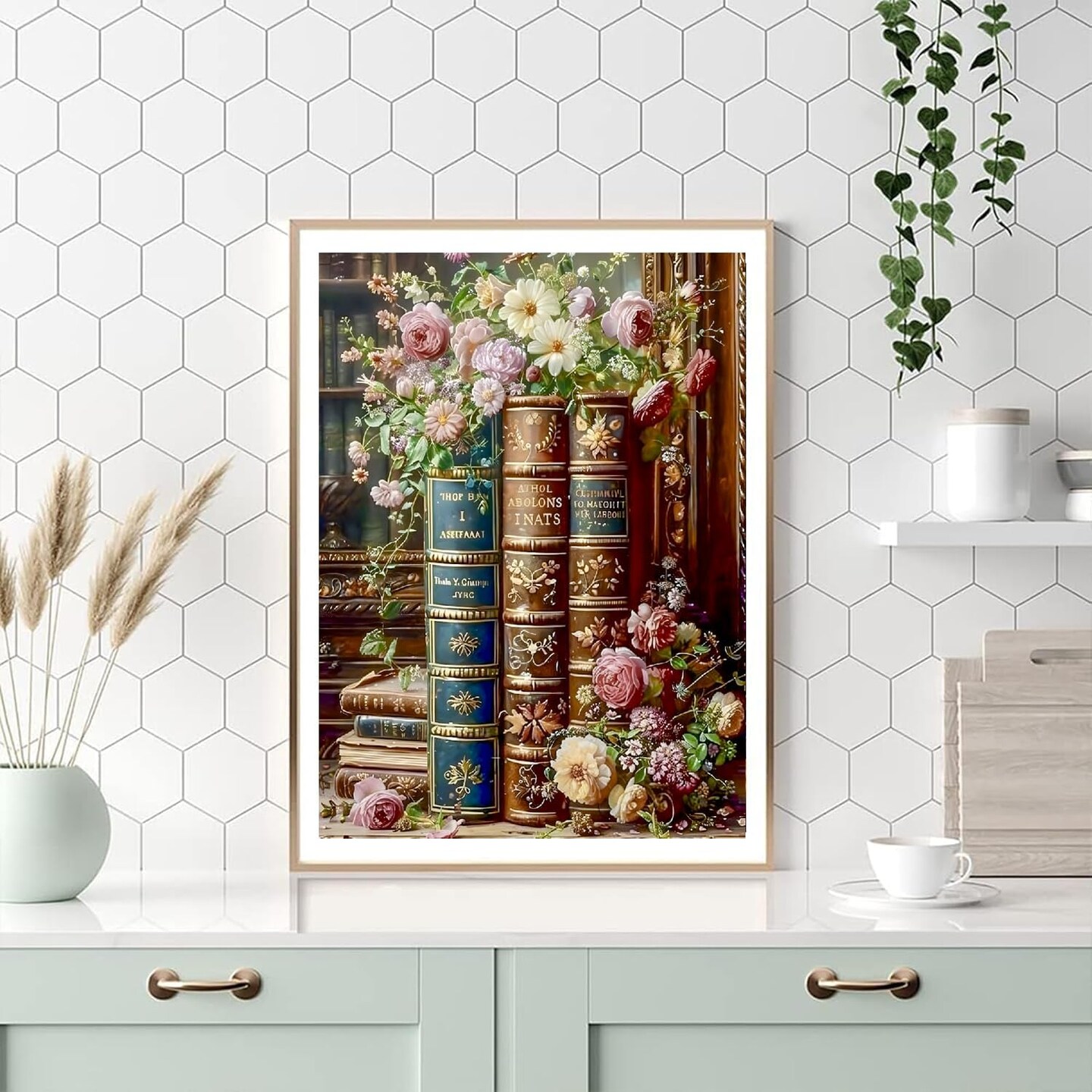 Books Diamond Art Painting Kits for Adults,Flowers Diamond Painting Kits for Beginners,5D Full Drill Diamond Dots,Gem Art Crafts for Adults Wall Decor 12x16inch