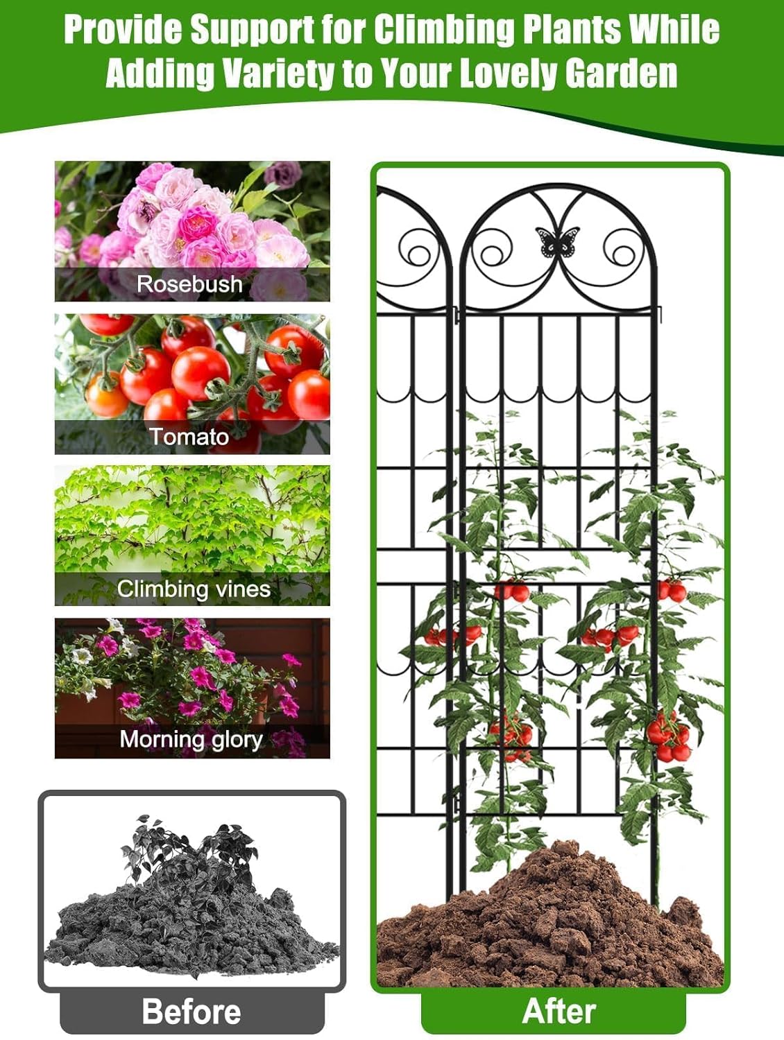 4PCS 87&#x201D;H Metal Garden Trellis for Climbing Plants Outdoor