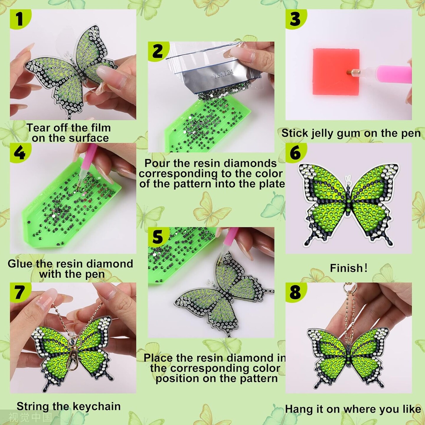 20 PCS Butterfly Diamond Painting Keychains Kit