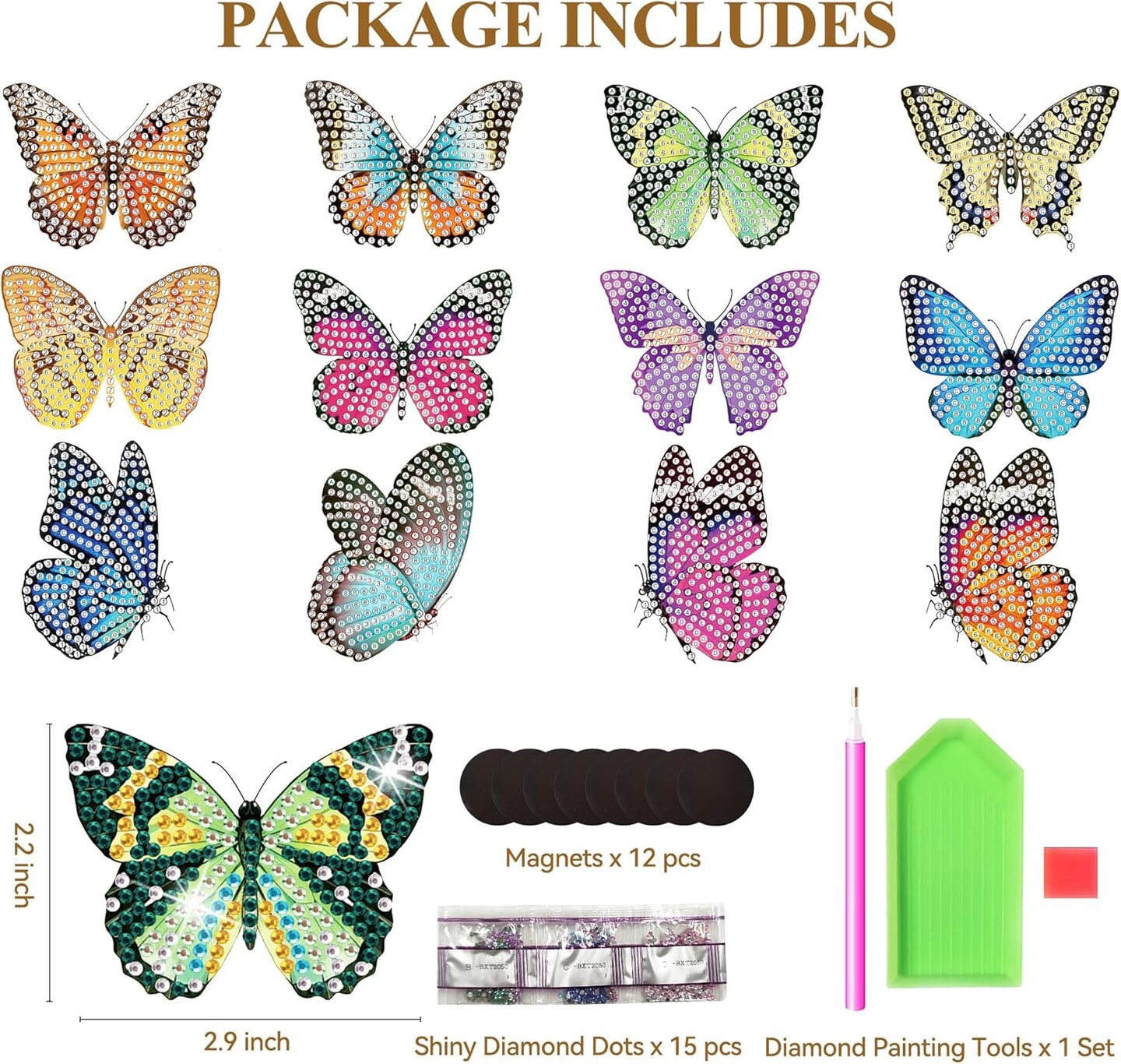 12 Pcs Diamond Painting Kits, Butterfly Diamond Art Refrigerator Magnets, Diamond Art Kits for Adults, Fridge Magnet Diamond Art Kits, DIY Crafts Kits for Adults