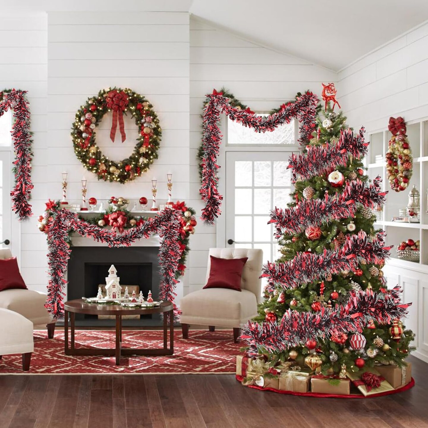 32.8 Ft Red Tinsel Garland for Party Decorations