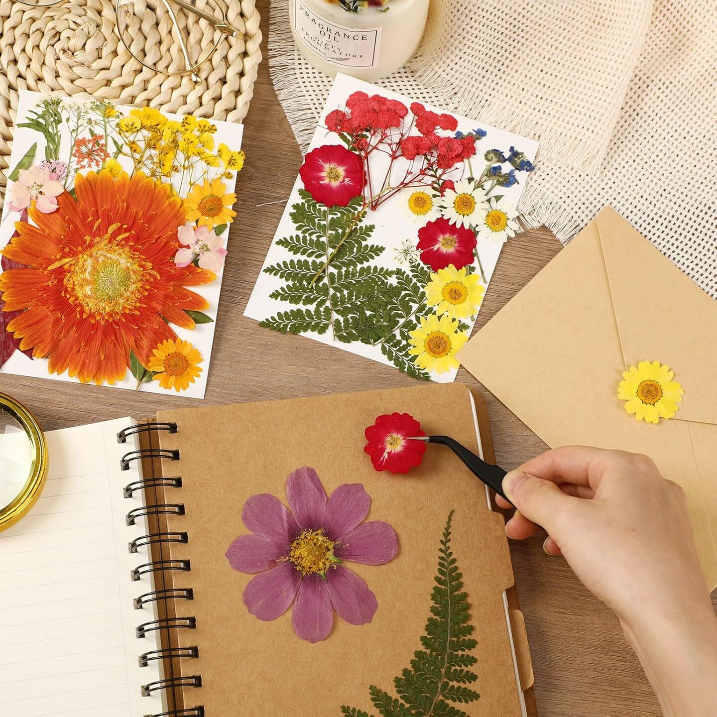 Pressed Dried Flowers, 92Pcs Real Natural Dried Flowers for Resin Molds Big Colorful Dry Pressed Floral