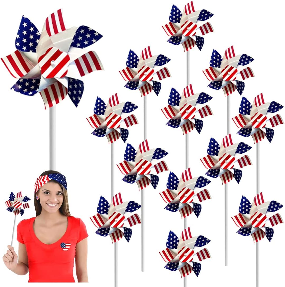 USA Flag Pinwheel, Stars and Stripes, Patriotic Pin Wheel, Party Decorations (12-Pack)