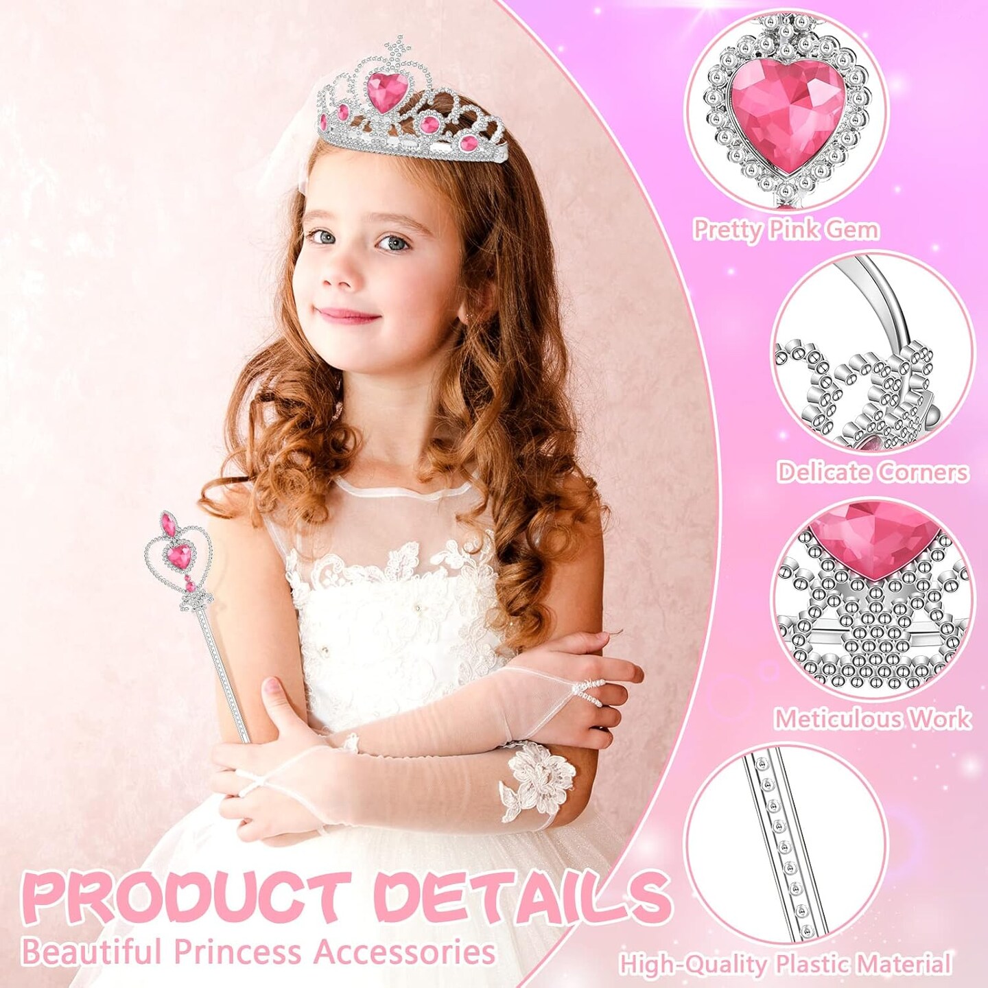 24 Pcs Princess Dress up Accessories Crown Tiara and Wand Set Include 12 Pcs Princess Wand and 12 Pcs Plastic Crown Kids Tiara for Little Girls
