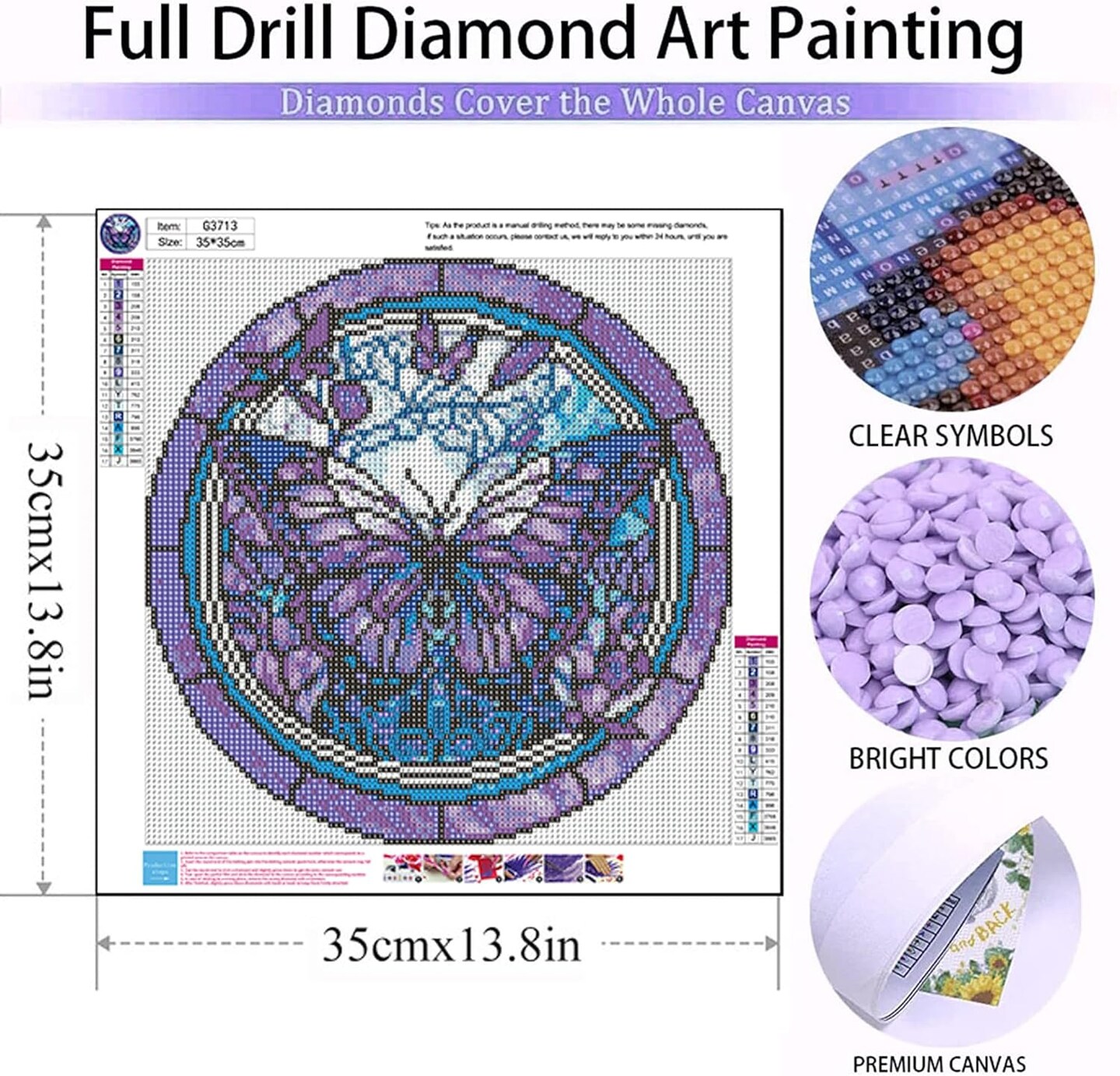Butterfly Diamond Painting Kits for Adults-Stained Glass Butterfly Diamond Art Kits for Adults, Butterflies Gem Art Kits for Gift Home Wall Decor (14x14inch)