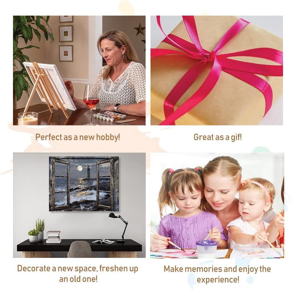 Paint by Numbers Kit for Adults- Lighthouse Adult Paint by Number Kits on Canvas for Beginners, DIY Beach Scene Acrylic Oil Number Painting Kits for Home Wall Decor 16"x 20" (Without Frame)