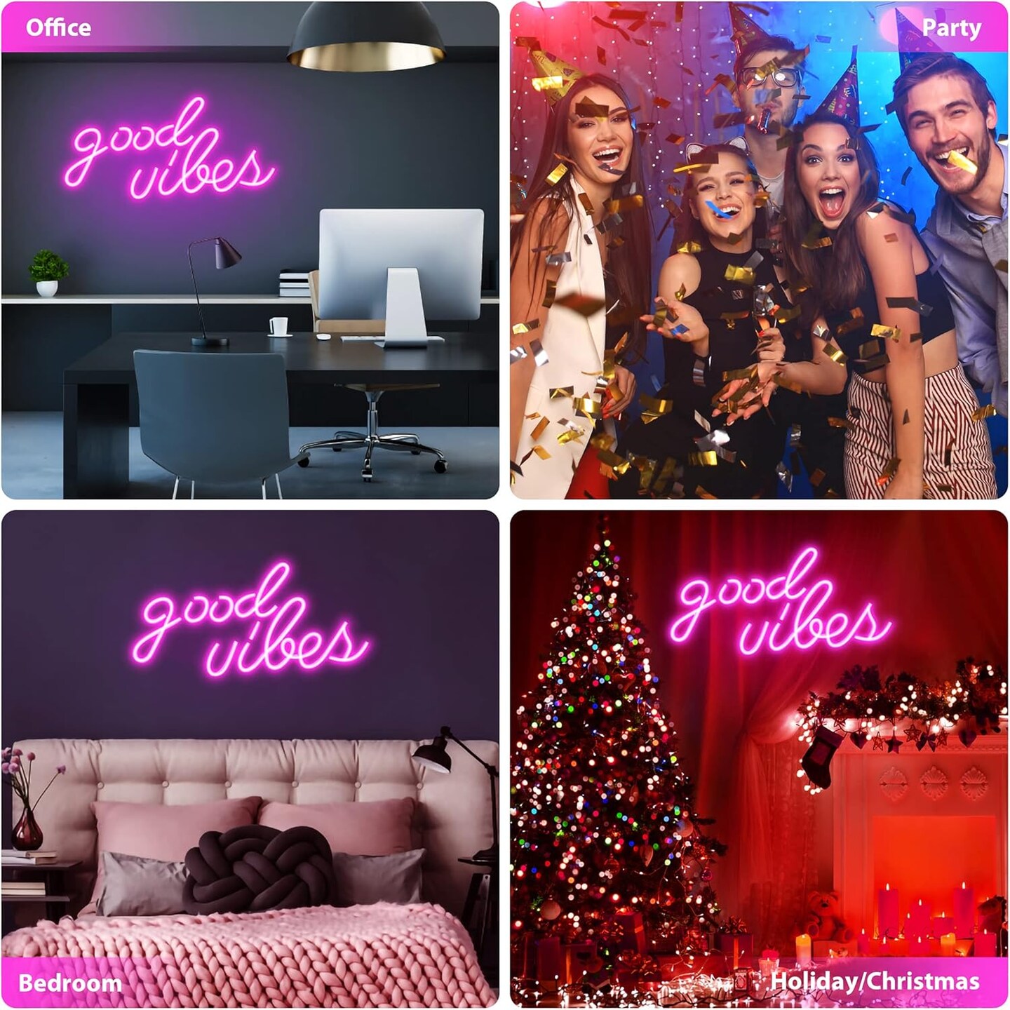 Pink Good Vibes Summer Neon Sign - Neon Lights for Bedroom, LED Neon Signs for Wall Decor