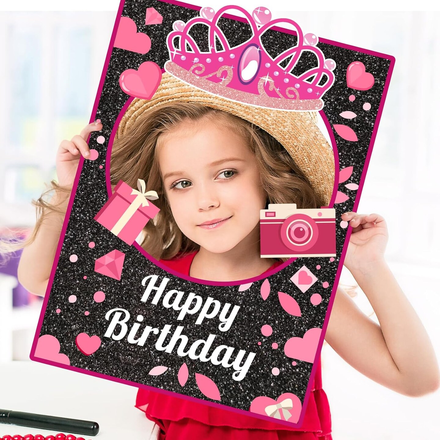 30 Pieces Hot Pink Girls Birthday Photo Booth Props Kit