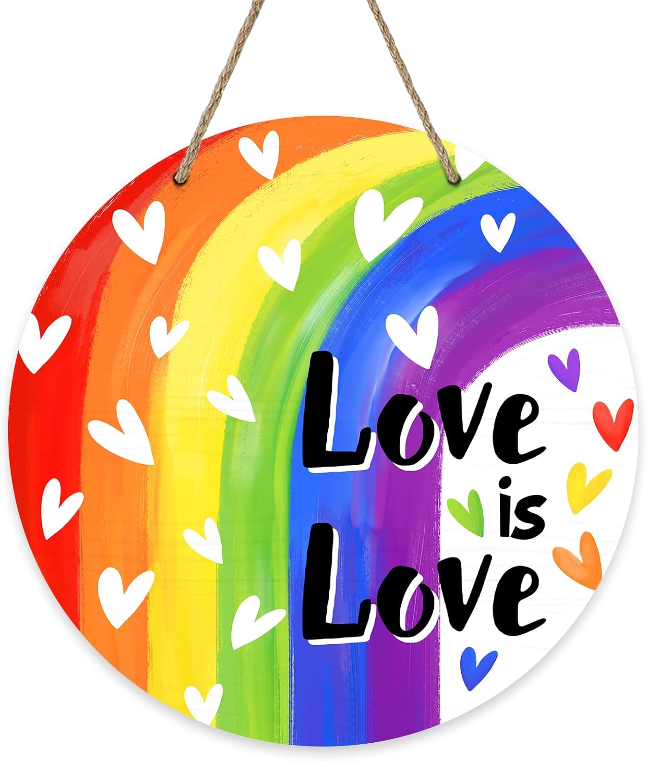 Love is Love Rainbow Front Door Sign, LGBTQ Love Heart Wood Door