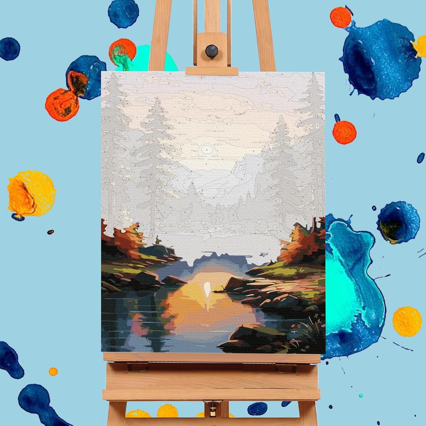 Paint by Numbers Kit for Adults- Lake Landscape Adult Paint by Number Kits on Canvas for Beginners, Scenery DIY Acrylic Oil Number Painting Kits for Home Wall Decor Gift 16&#x22;x20&#x22; (without Frame)
