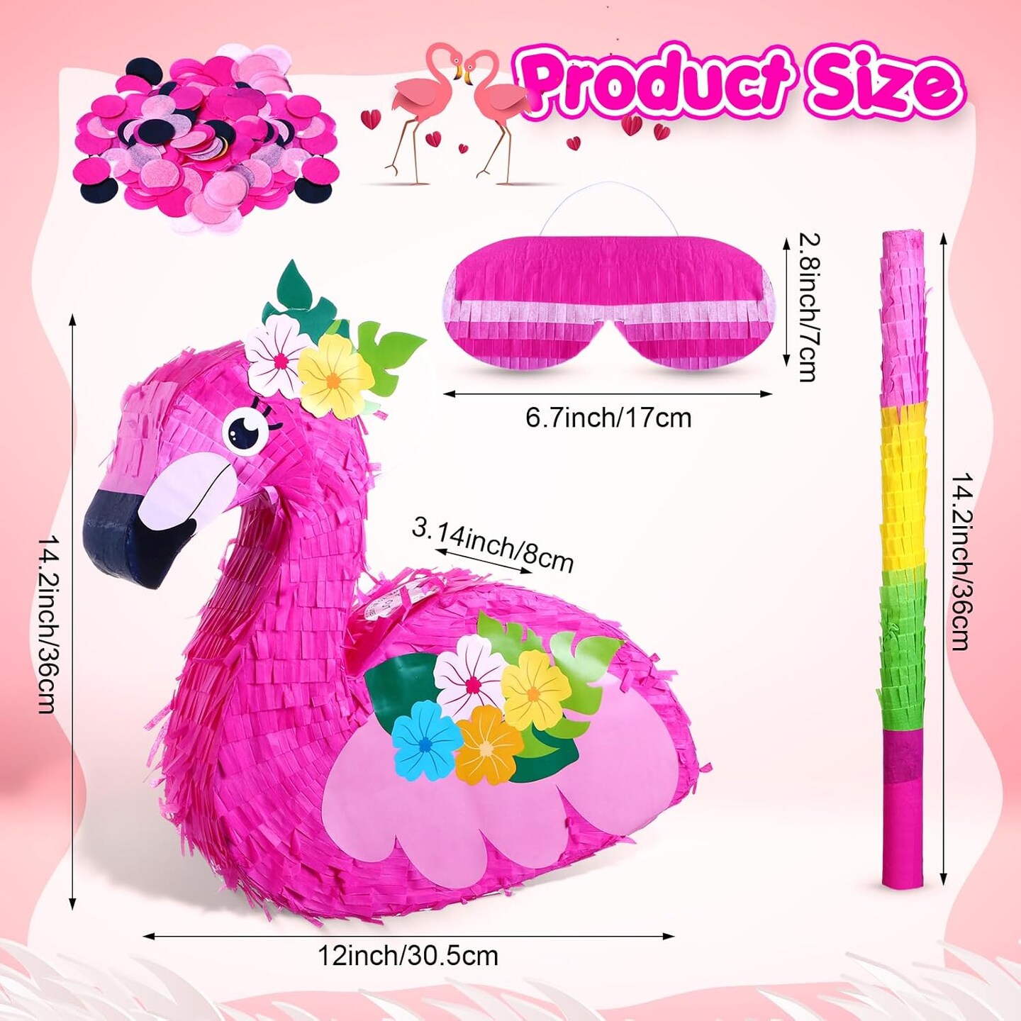 Pink Flamingo Piñatas Hawaiian Flamingo Piñatas with Stick, Blindfold and Confetti, Flamingo Piñatas for Kids Birthday Party Fiestas Decorations Hawaii Summer Theme Anniversary Celebration