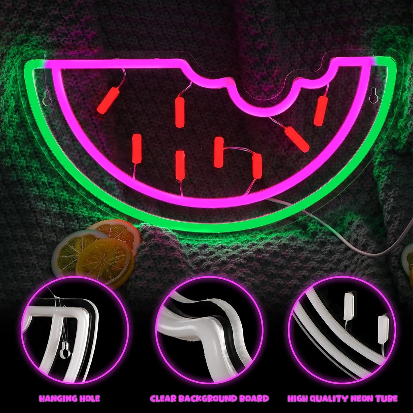Summer Watermelon Neon Sign USB Operated Acrylic LED Neon Light Fruit Art Decorative LED Light Signs for Home Bedroom Bar Birthday Party Wedding Office Lounge Patio