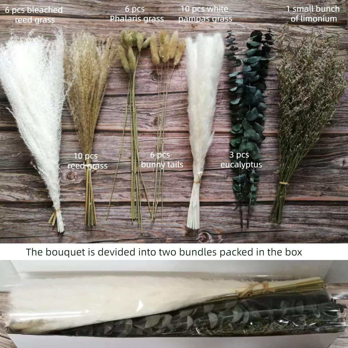 Natural Dried Flower Bouquet,17&#x22; Dried Flowers for Vase,Dried Floral Arrangements for Home D&#xE9;cor Indoor with Pampas