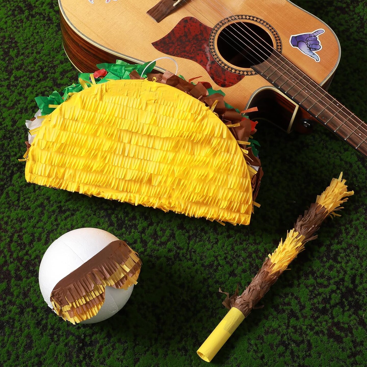 Taco Pi&#xF1;ata Set Mexican Birthday Party Decorations Cinco De Mayo Fiesta Theme Taco Pinata with Plastic Stick and Blindfold for Mexican Themed Party Supplies Favors, 15 x 8 x 3 Inches