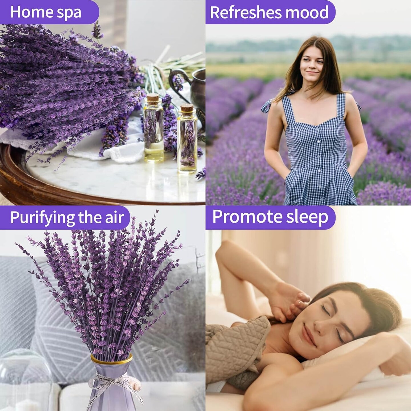 Dried Purple Lavender Flowers Bundle-Dried Preserved Lavender Bouquet 15-17" for Shower Weeding Home Vase Decor, Crafts, Aromatherapy, Fragrance, Fresh Silk Dry Live Plants, 50g(1.76oz)