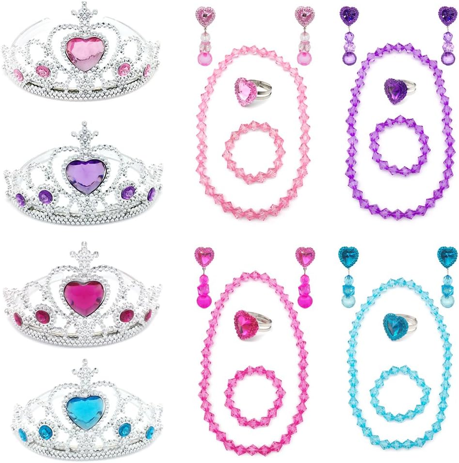 Girl Kids Dress Up Tiaras Necklace Bracelet Clip on Earrings Toy Playset