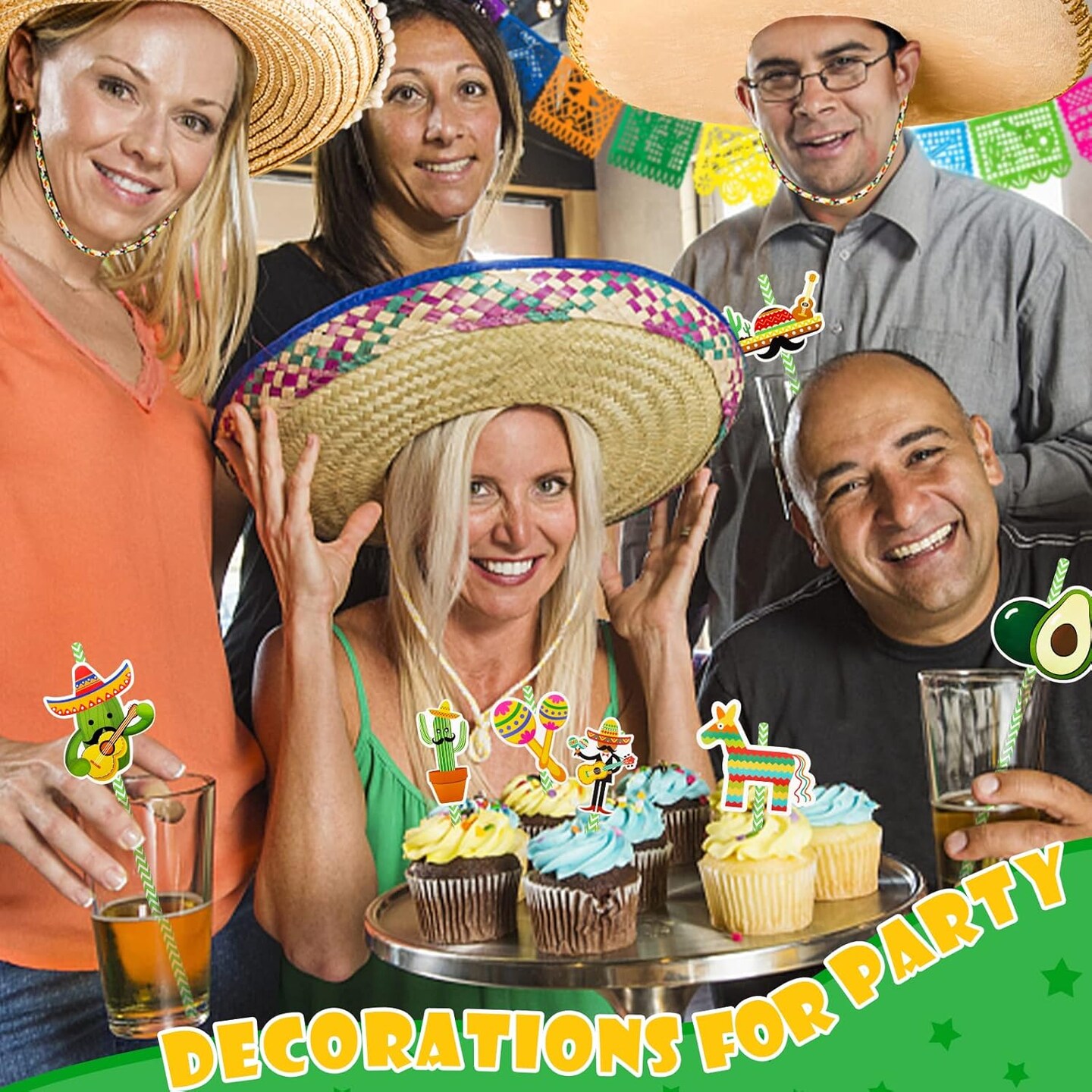 72 Pcs Cinco De Mayo Fiesta Paper Striped Straws Mexican Party Decorations 12 Different Designs for Fun Fiesta Taco Party Supplies Luau Photo Prop Mexican Theme Party Favor Carnival Birthday