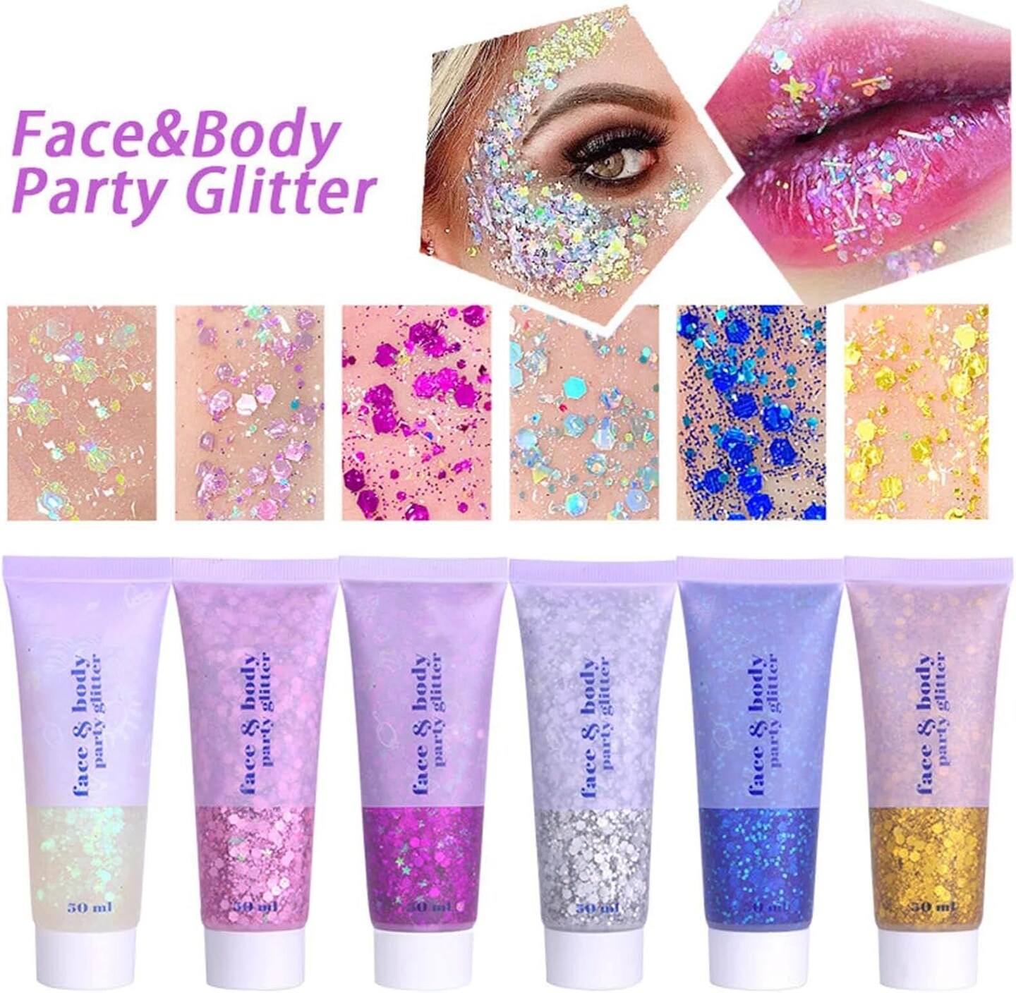 Silver Body Glitter,Chunky Silver Face Hair Glitter,Silver Glitter Makeup for Eyes,Sparkle Face Paint for Women and Kids,Music Festival Party Accessories