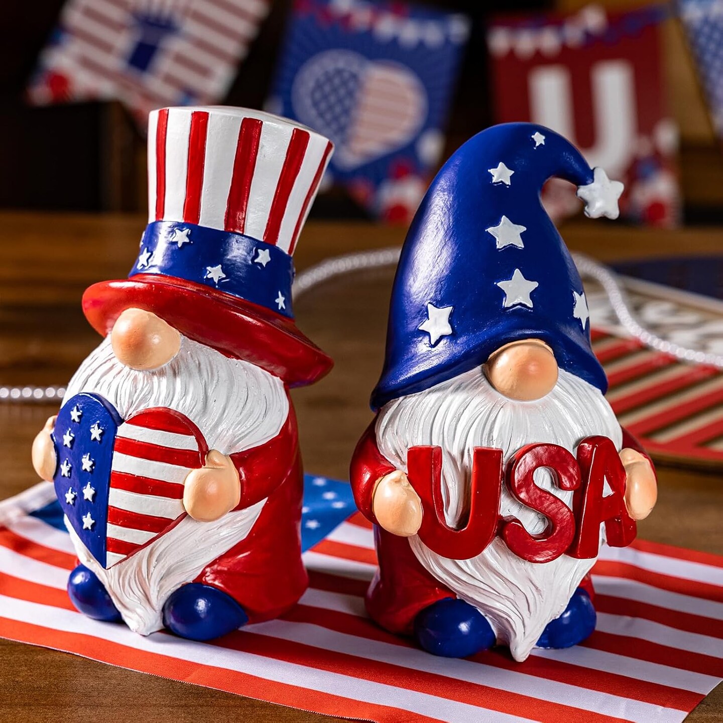 Outdoor Patriotic Garden Gnomes, 2pcs 4th of July Gnome Decor Indoor, Red White Blue Decorations, Gnomes Gifts for Women Mom Grandma