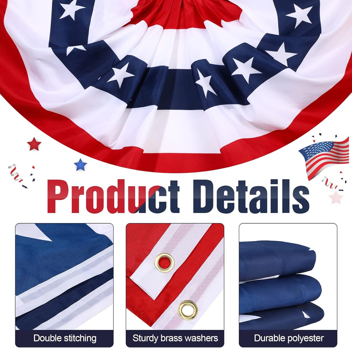 5 Pcs American Flags Bunting 3 x 6 ft USA Patriotic Half Fan Bunting Flag Outdoor 4th of July Pleated Fan Flags Banners for Independence Day Memorial Day Outside Porch Garden Yard Decorations
