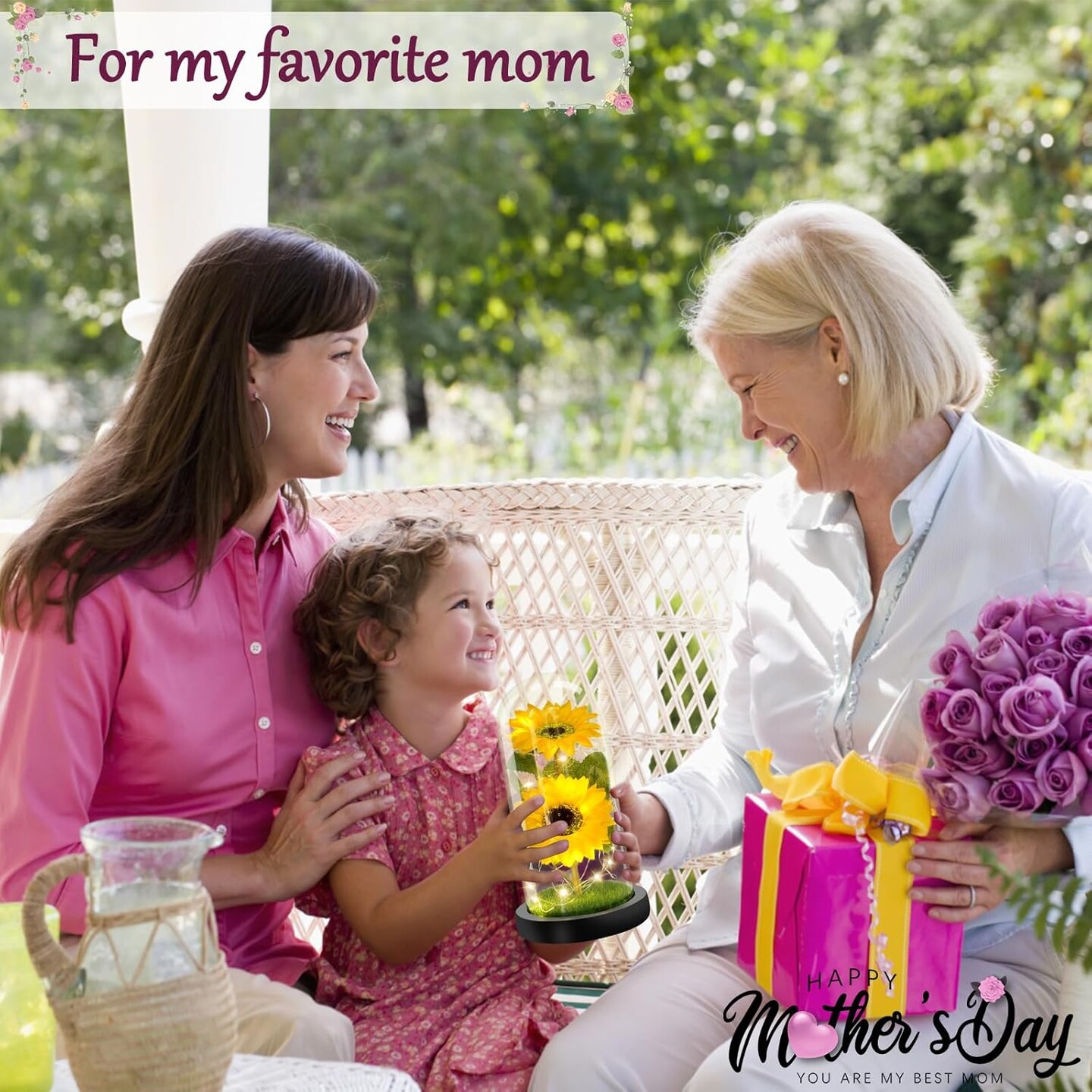 Mothers Day Flower Gifts for Mom Gift Grandma Sunflowers in Glass Dome Forever Sunflower Birthday Gift for Women Eternal Flower Lights Gifts for Anniversary Mothers Day Valentine Thanks