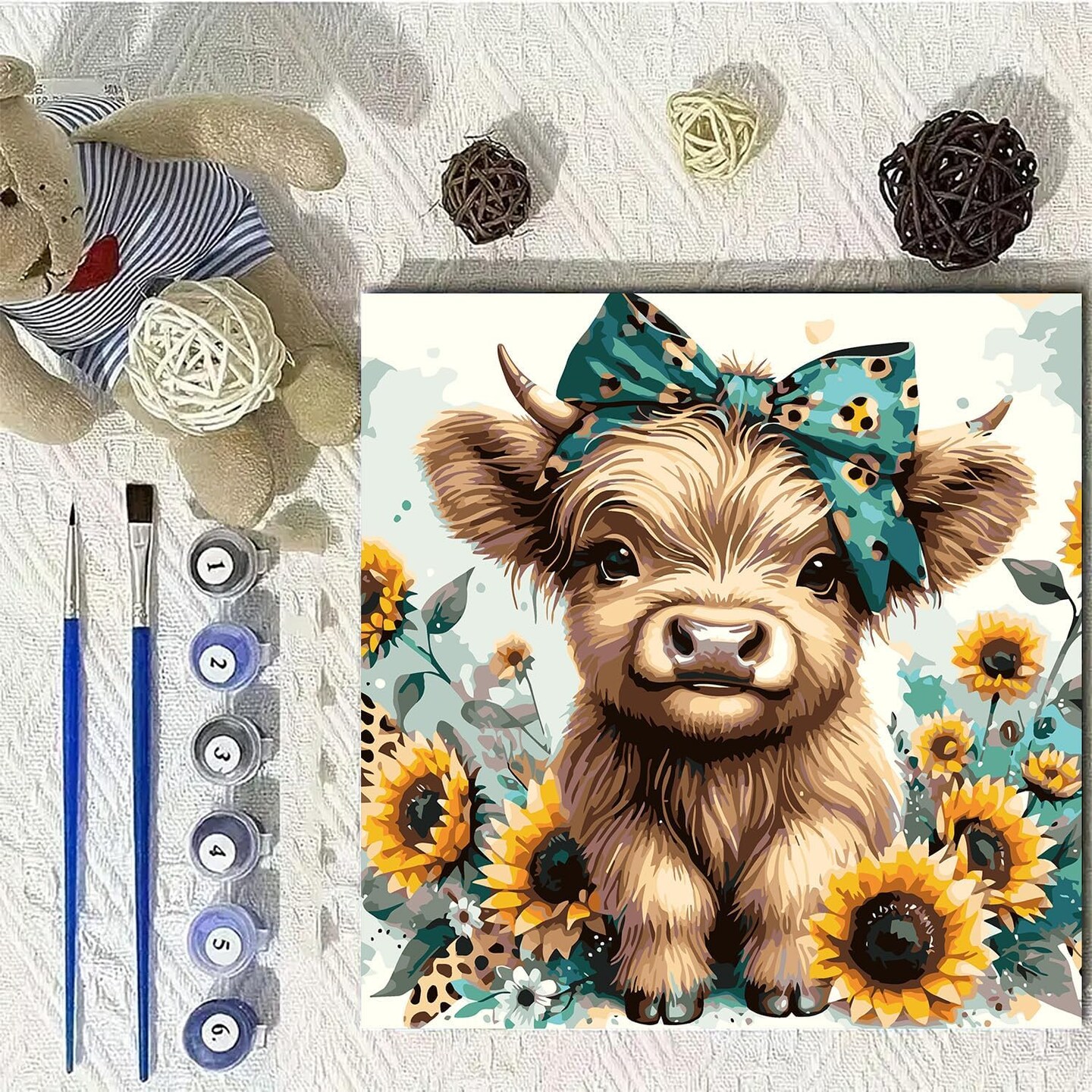 Easy Paint by Numbers Kit for Adults Beginner, Cow Adult Paint by Number Kits on Canvas, DIY Painting with Numbers for Adults, Acrylic Simple Oil Paint by Number Kits for Home Wall Decor 16x16 In