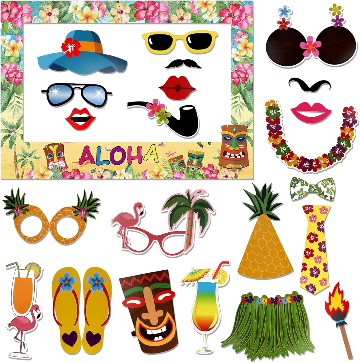 12 Pieces Luau Tropical Party Photo Booth Props