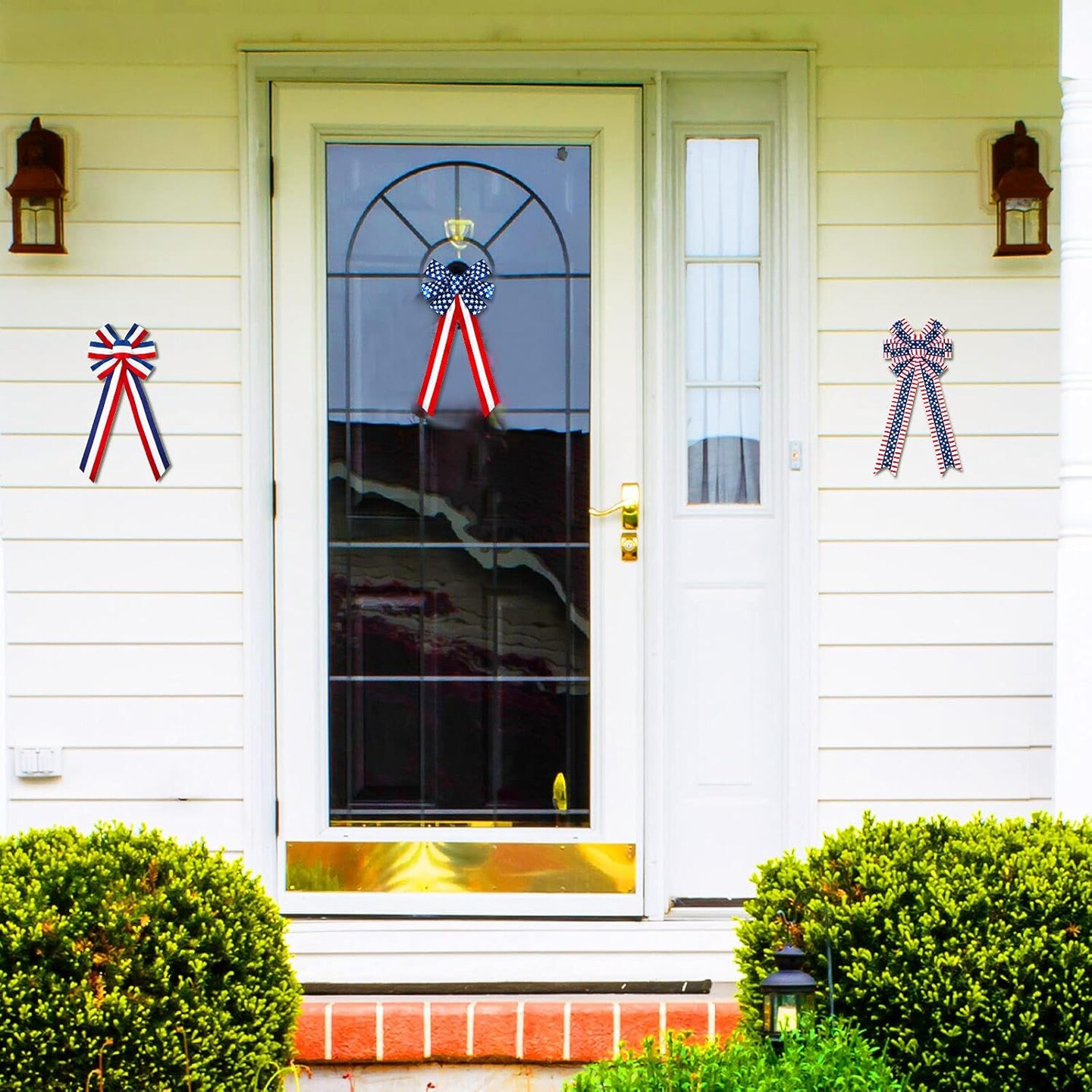 6 Pcs 4th of July Patriotic Wreath Bow Red White Blue Stripe Star Bow American Flag Bunting Bows Memorial Day Decoration for Indoor Outdoor Holiday Independence Day Decorations