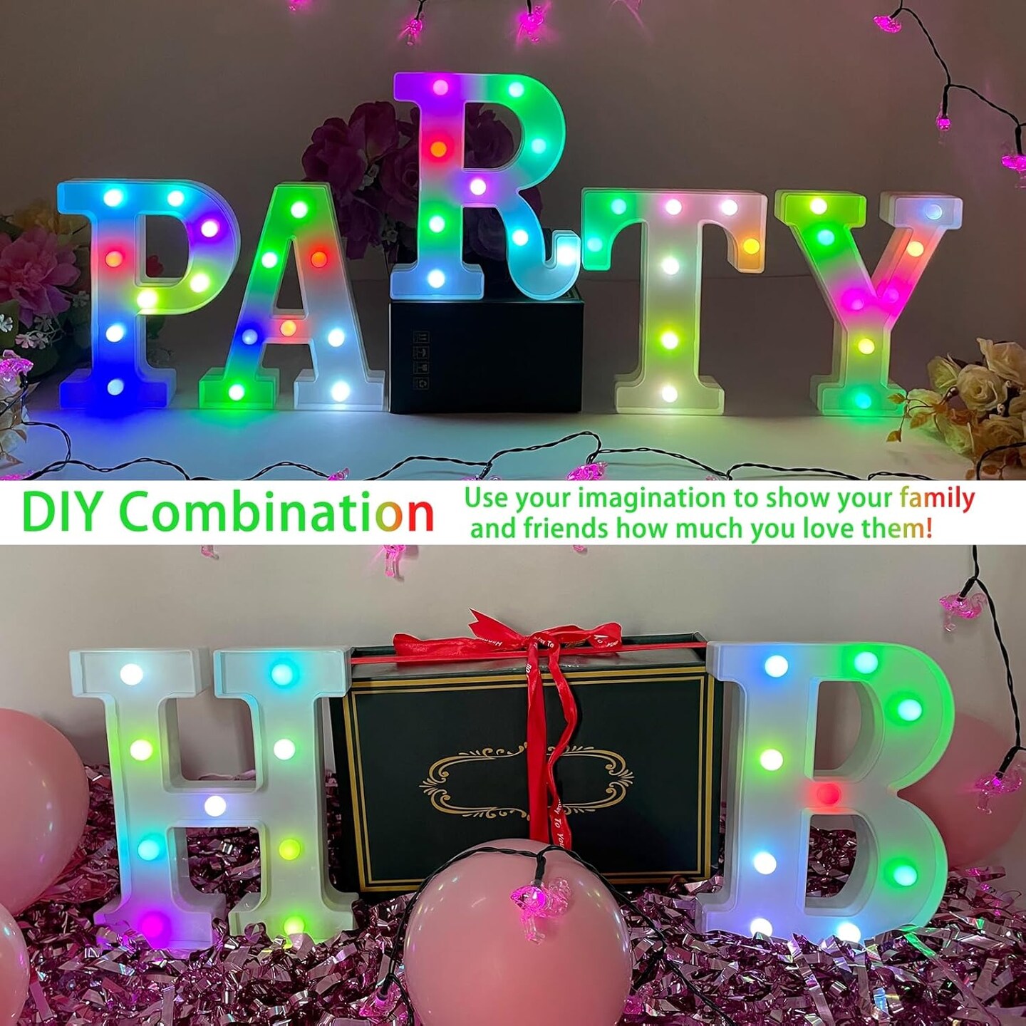 Summer Colorful LED Marquee Letter Lights &#x2013; Battery Powered Auto Color Changing Lighted Letters for Table Decor