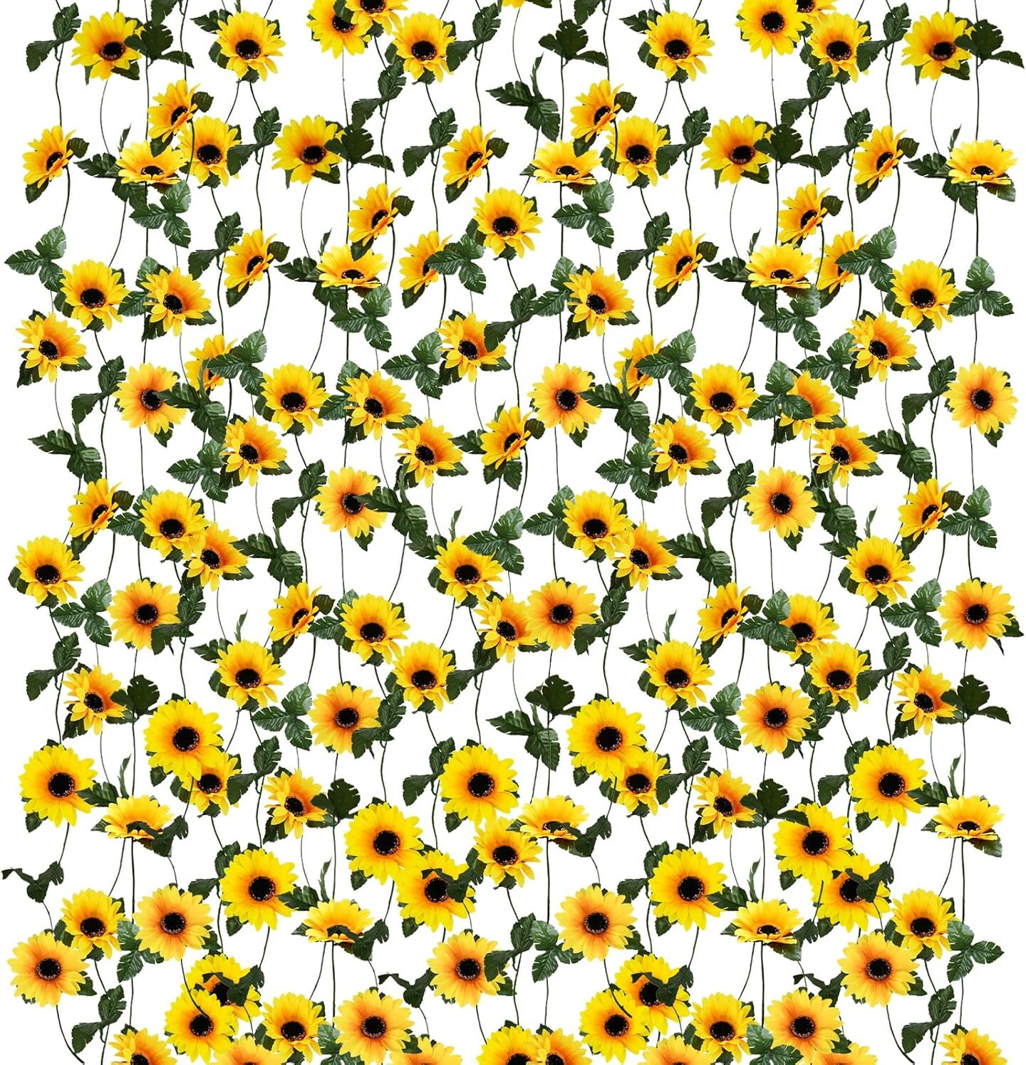 Summer 10 Pack Artificial Sunflower Garland &#x2013; 7ft Silk Sunflowers with Green Leaves for Room, Kitchen, Garden, Wedding Arch, and Outdoor Party Decor