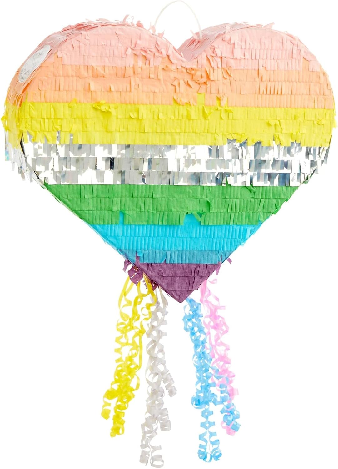 Pastel Rainbow Ombre Pull String Heart Pinata, Ideal for Birthday Party Decorations & Supplies, Quinceanera, Valentine's Day