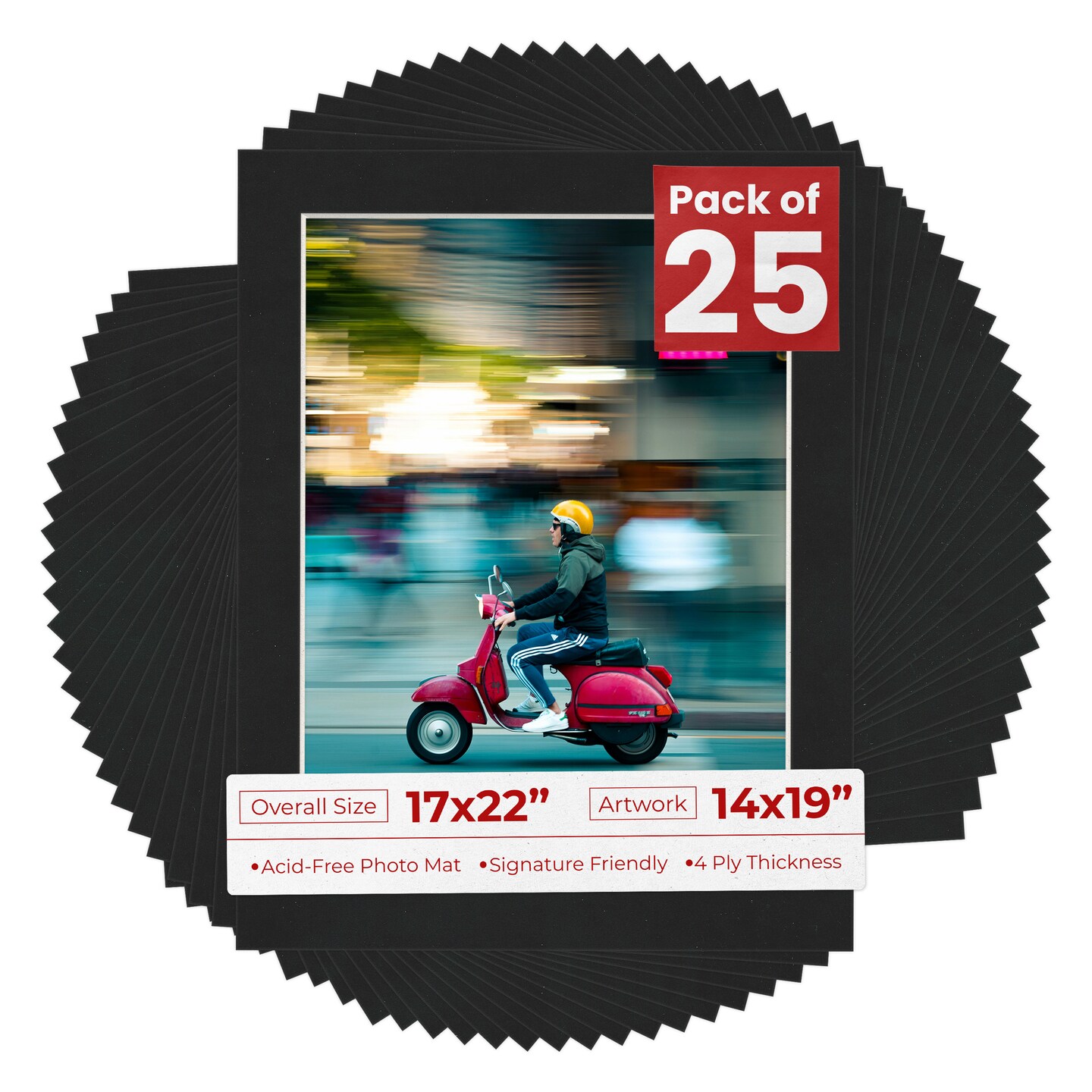 Black Suede Mat Board for 17x22 Frames - Fits 14x19 Photos, Color