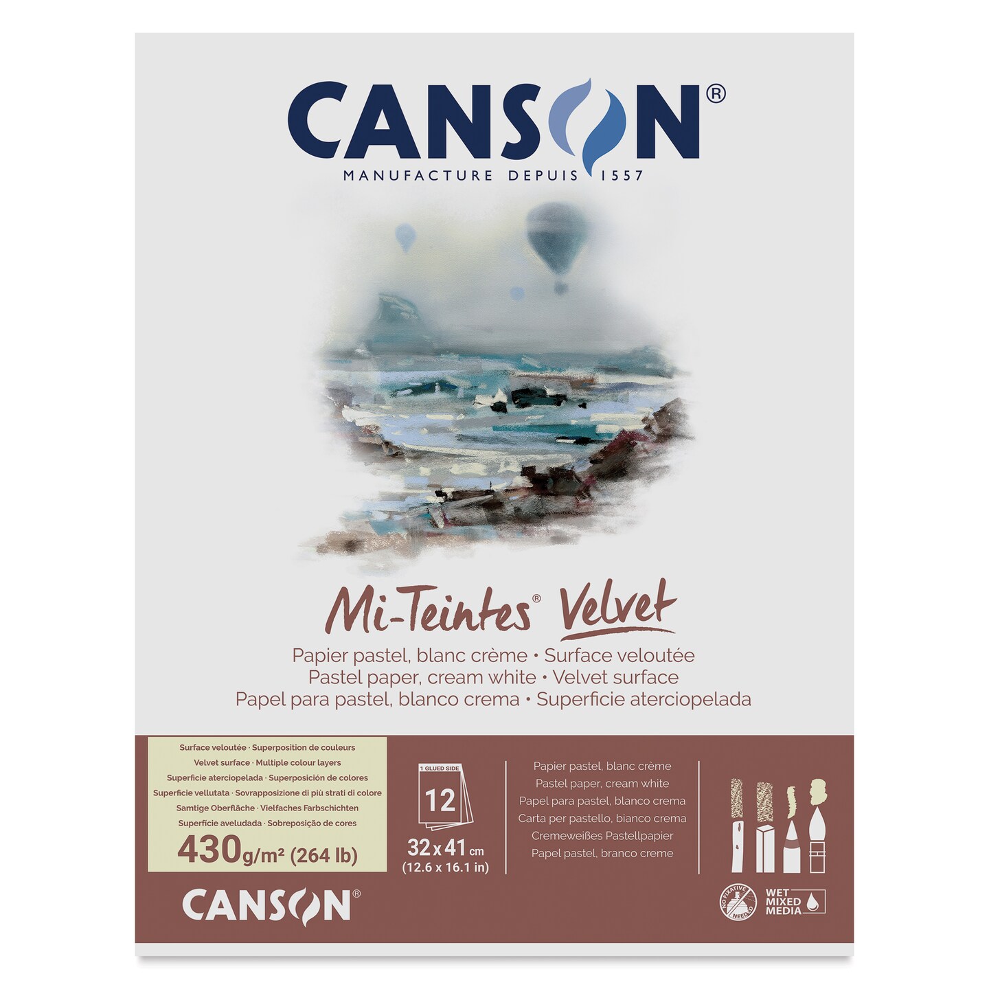 Canson Mi-Teintes Velvet Paper Pad - 12.6" x 16.1", Cream White, 12 Sheets